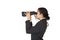 Woman with binoculars searching for business