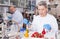 Woman biochemist checking fruits and vegetables