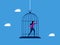 woman in a birdcage. Imprisonment or lack of freedom. comfort zone. business concept
