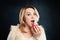 Woman Biting Cake. Model with Unhealthy Food