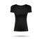 Woman black crew neck T-shirt realistic template, vector illustration isolated.