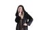 Woman in black fur coat portrait clothing fashionable