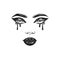 Woman Black Glitter Makeup Illustration. Fashion Girl Face Portrait. Dripping Eyeshadow. Glamour Beauty Model