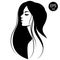Woman with black hair. Vector fashion illustration. Black and white portrait