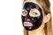 Woman with black peel off mask on face