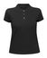 Woman black polo shirt isolated on white. Mockup female polo t-shirt front view with short sleeve