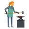Woman blacksmith icon, flat style