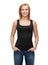 Woman in blank black tank top