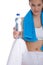 Woman with blue fitness towel