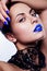 Woman with blue lipstick