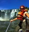 Woman on a boat at Iguazu Falls