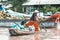 Woman in a boat selling fruits in Vietnam