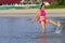 Woman body beautiful relax on beach with pink bikini