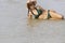 Woman body beautiful show with bikini relax on beach