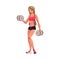 Woman bodybuilder, weightlifter working out, training arms with dumbbells