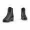 Woman boots in black leather on white, isolated product. Front view. 3D illustration, clipping path