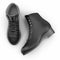 Woman boots in black leather on white, isolated product. Top view. 3D illustration, clipping path