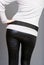 Woman bottom wearing black leather pants