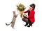 Woman bouquet flowers cat