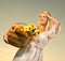 Woman with a bouquet of sunflowers