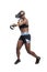 Woman Boxing in VR with a Virtual Reality Headset and Controllers