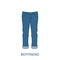 Woman Boyfriend Type Jeans Trousers Silhouette Icon. Modern Women Denim Clothing Style. Blue Fashion Casual Apparel