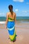 Woman brazilian flag sarong beach