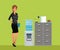 Woman breaktime office cooler water cabinet file