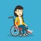 Woman with broken leg sitting in wheelchair.
