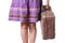 woman with brown retro suitcase