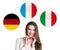 Woman and bubbles with countries flags.