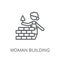 Woman Building a Wall linear icon. Modern outline Woman Building