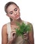 Woman with bundle herbs (dill)