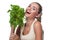 Woman with bundle herbs (salat)