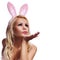 Woman with Bunny Ears Blowing a Kiss