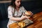 Woman burger eating. Hungry Girl Biting Hamburger. Fast food, people and unhealthy eating concept.