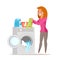 Woman busy with dirty laundry vector illustration