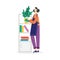 Woman busy with household chores and tidying up, isolated vector illustration.