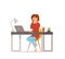 Woman busy tired working on computer colorful vector concept.