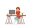 Woman busy tired working on computer colorful vector concept.