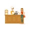 Woman Buying Pastry From The Baker In The Bakery Shop Ordering At The Counter Vector Illustration