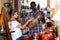 Woman buys traditional african ceramics in a store