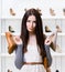 Woman can\'t choose heeled shoes