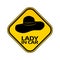 Woman car driver sticker. Female in automobile warning sign. Lady hat in yellow rhombus to a vehicle glass.