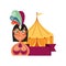 Woman carnival dancer with circus tent