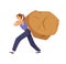 Woman carries heavy burden, debt obligations, flat vector illustration isolated.