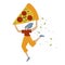 Woman carries pizza cartoon character vector illustration