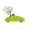 Woman carry tree by green car for your design