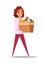 Woman carrying food in box flat illustration