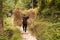 Woman carrying heavy loads of rice straw